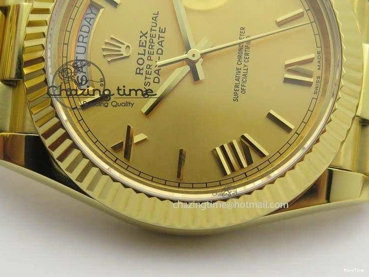 MiroTime 0219 DayDate 40mm BP-Maker 228238 YG Wrapped Gold Roman Dial (Fluted Bezel) On YG Bracelet ETA Attractive 3848